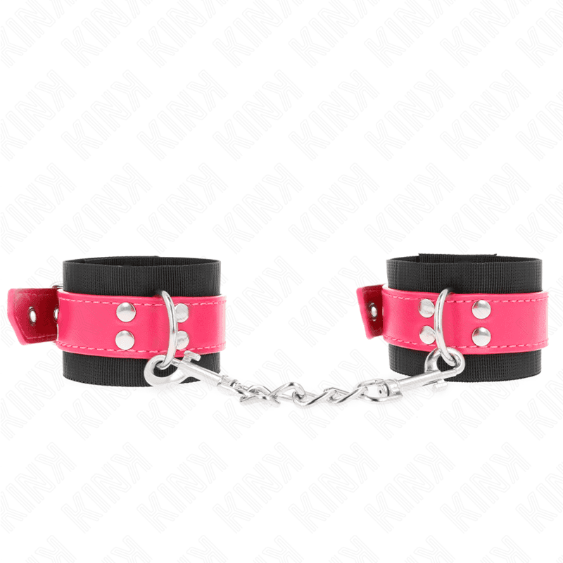 KINK - NYLON WRIST RESTRAINTS BLACK WITH LEATHERETTE BELT RASPBERRY ROSE ADJUSTABLE 19-29 CM X 5.1 CM 2