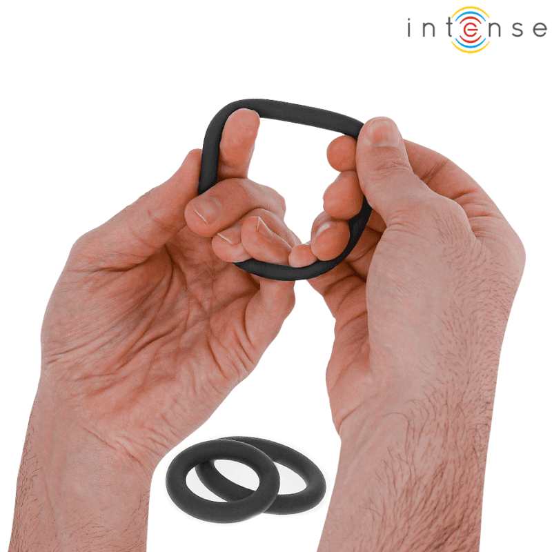 INTENSE - HUGH 3 OSNOVNA SILIKONSKA PRSTENA ZA PENIS, CRNI 4