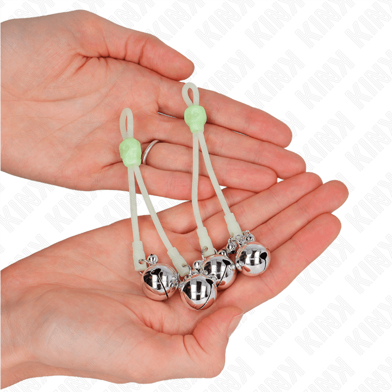 KINK - LUMINOUS SKULL NIPPLE CLAMPS WITH RING BELLS ADJUSTABLE GREEN / SILVER 3