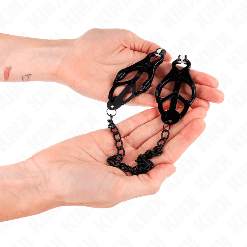 KINK - JAPANISCHE KLEEBLATT-NIPPELKLAMMERN MIT KETTE SCHWARZ 30 CM 4