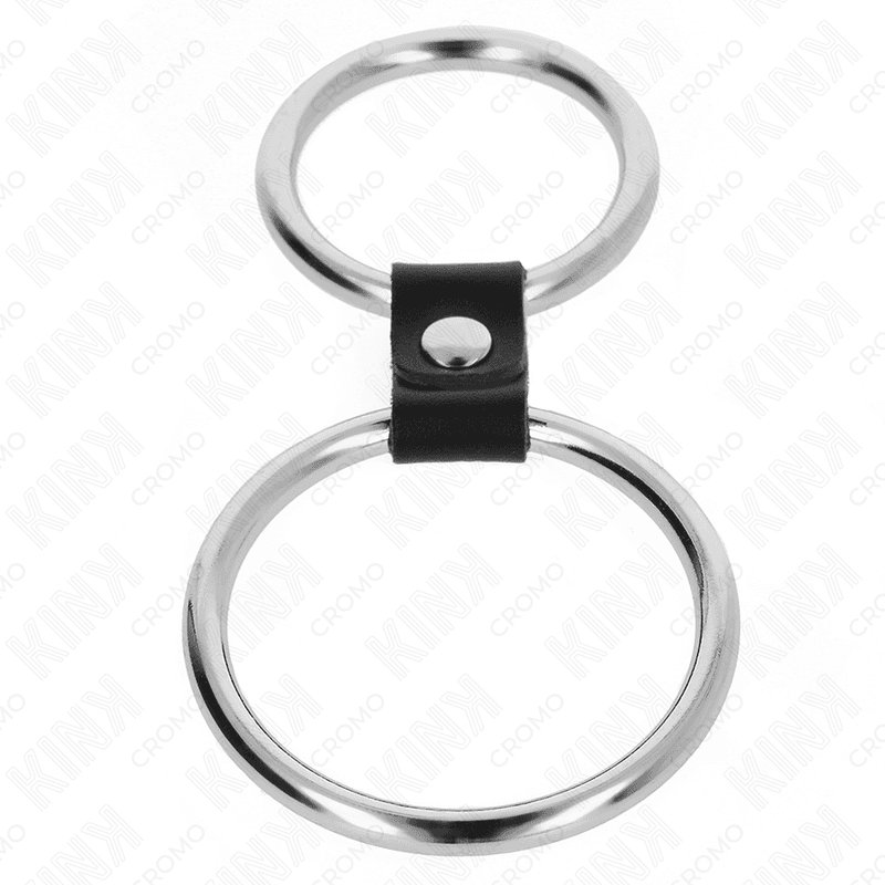KINK - DOPPIO ANELLO PER PENE IN METALLO DA 3,7 CM A 5 CM COLLEGATO CON CINTURINO IN PELLE MODELLO 1 3