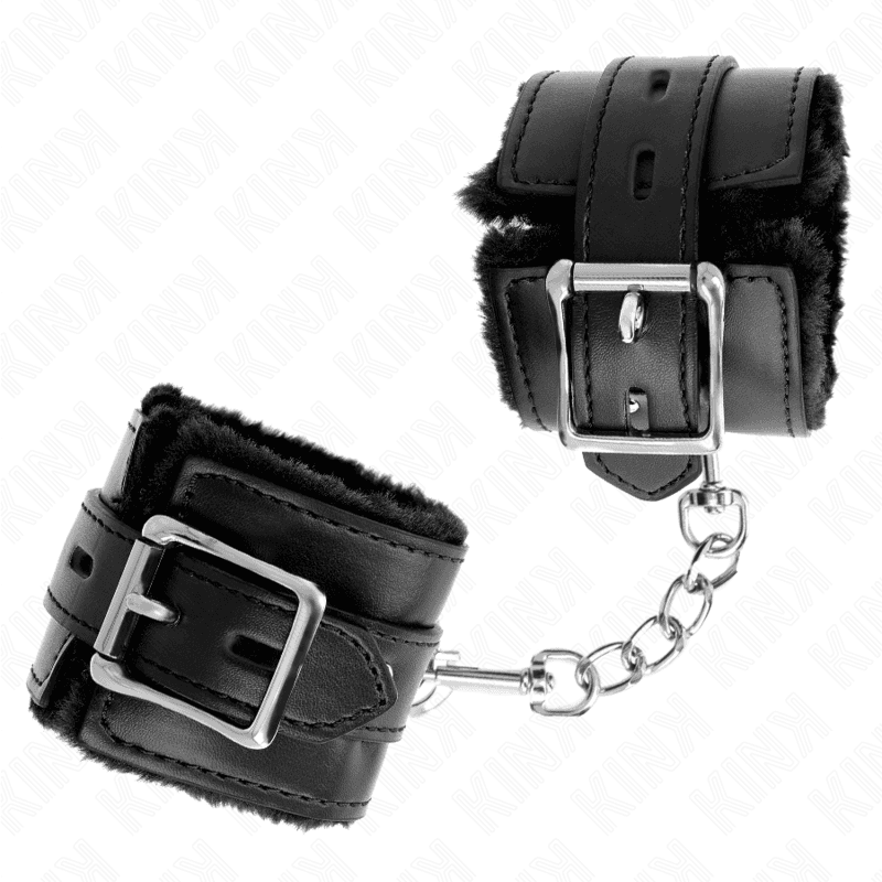 KINK - FUR LINED WRIST RESTRAINTS WITH SQUARE HOLES BLACK AND BLACK BELT ADJUSTABLE 17-29 CM X 6 CM 3