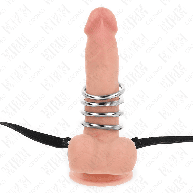 KINK - 5 PENISRINGE 3,8 CM BIS 5 CM METALL MIT LEDERGURT 112 CM 3