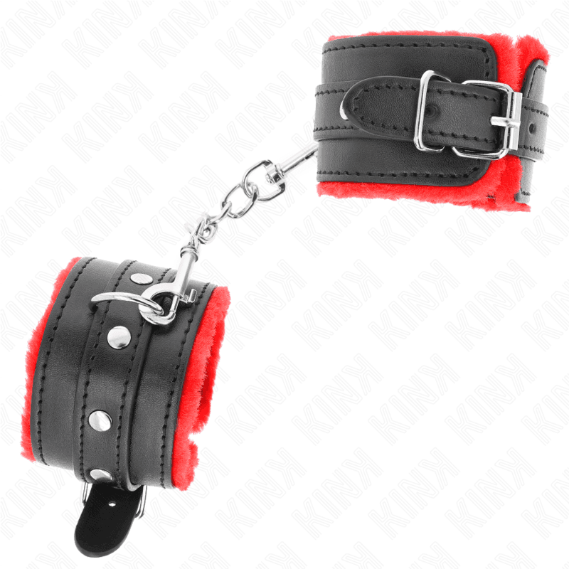 KINK PREMIUM LISICE ZA ZAPESTJA S KRZNOM, RDEČE S ČRNIM PASOM, NASTAVLJIVE 17-29 CM X 6 CM 3