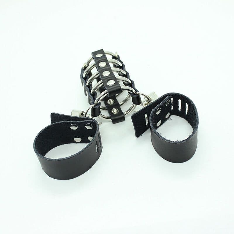 OHMAMA FETISH - PENIS CAGE WITH METAL RINGS AND LEATHER STRAPS 4