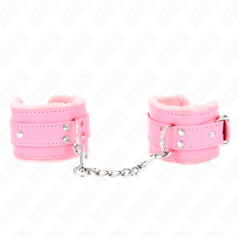 KINK - FUR LINED WRIST RESTRAINTS PINK WITH PINK BELT ADJUSTABLE 17-29 CM X 6 CM 2