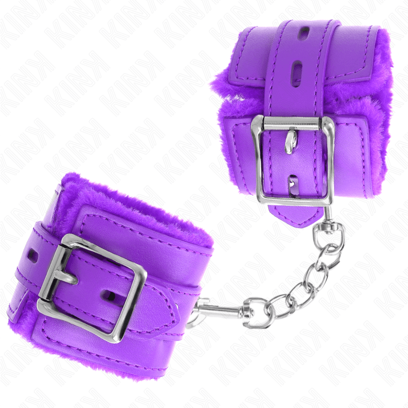 KINK - FUR LINED WRIST RESTRAINTS WITH SQUARE HOLES PURPLE AND PURPLE BELT ADJUSTABLE 17-29 CM X 6 CM 3