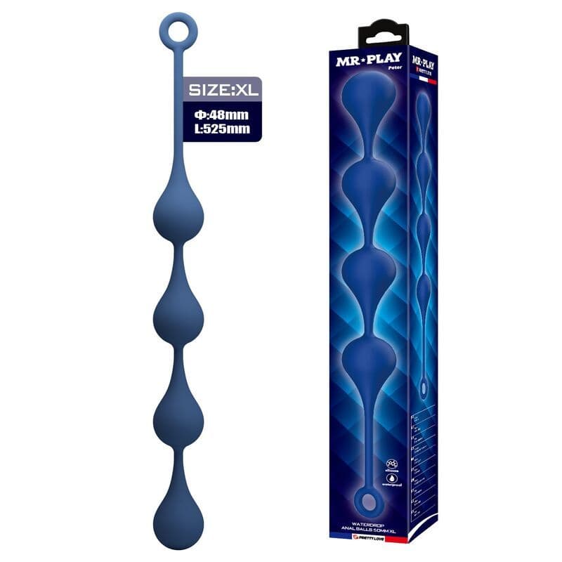 MR PLAY - Plave silikonske analnu zrnca veličina XL 52,5 cm
