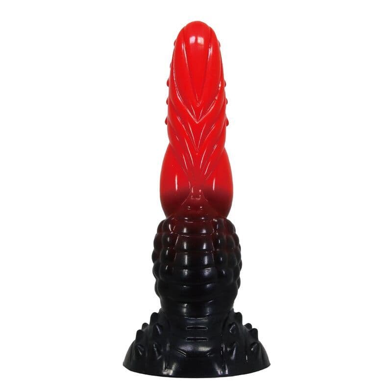 POWER MONSTERS, FEUERDRACHEN-FANTASIE-DILDO MIT SAUGNAPF 24,5 CM Ø 5,8 CM ROT & SCHWARZ