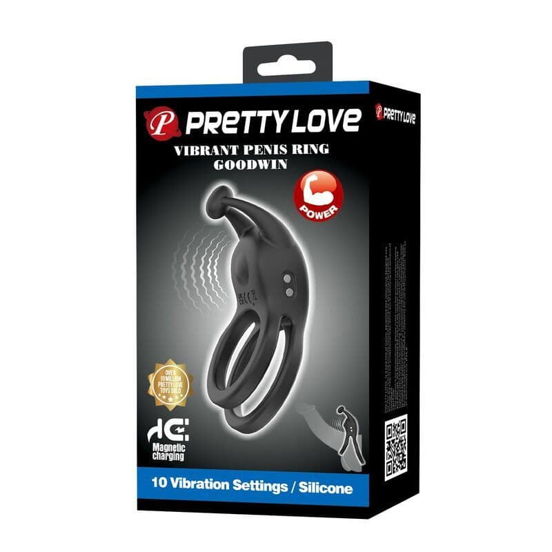 PRETTY LOVE - GOODWIN RECHARGEABLE DOUBLE VIBRATING COCK RING BLACK 3