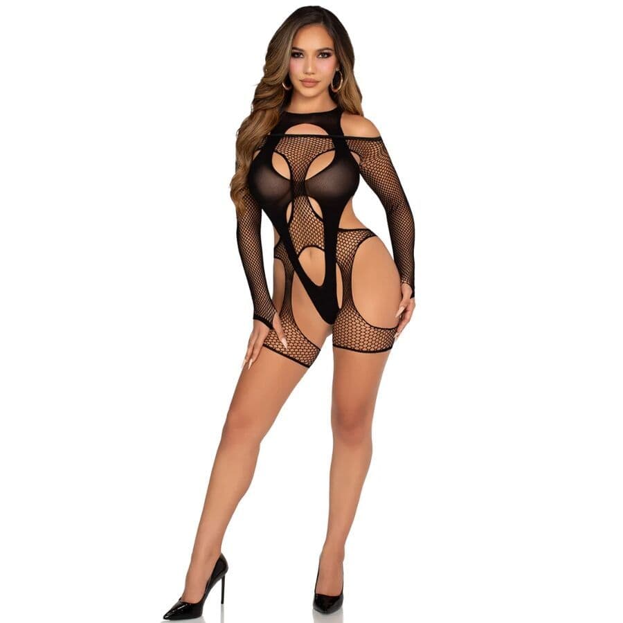 LEG AVENUE - NETZ-BODYSOCKING MIT STRUMPFGÜRTEL UND HARNESS SCHWARZ 2