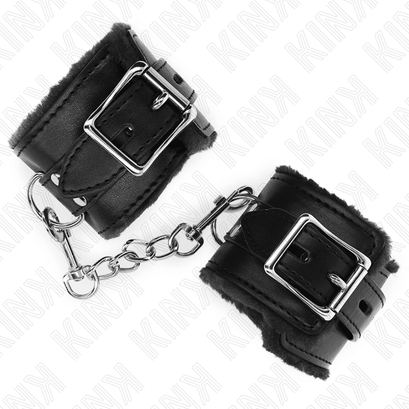 KINK - PELZGEFÜTTERTE HANDGELENKFESSELN SCHWARZ MIT SCHWARZEM GÜRTEL VERSTELLBAR 17-29 CM X 6 CM 4