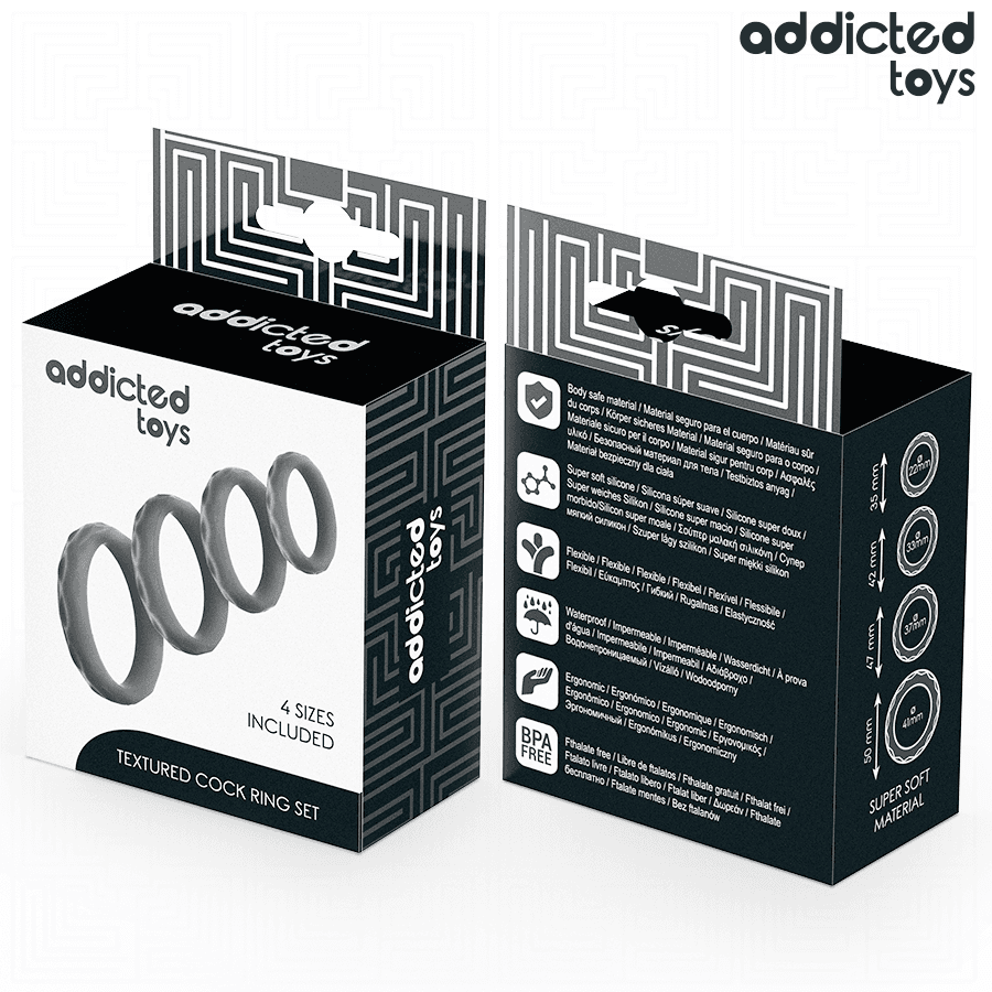 ADDICTED TOYS - KOMPLET TEKSTURIRANIH OBROČKOV ZA PENIS 4 VELIKOSTI 3