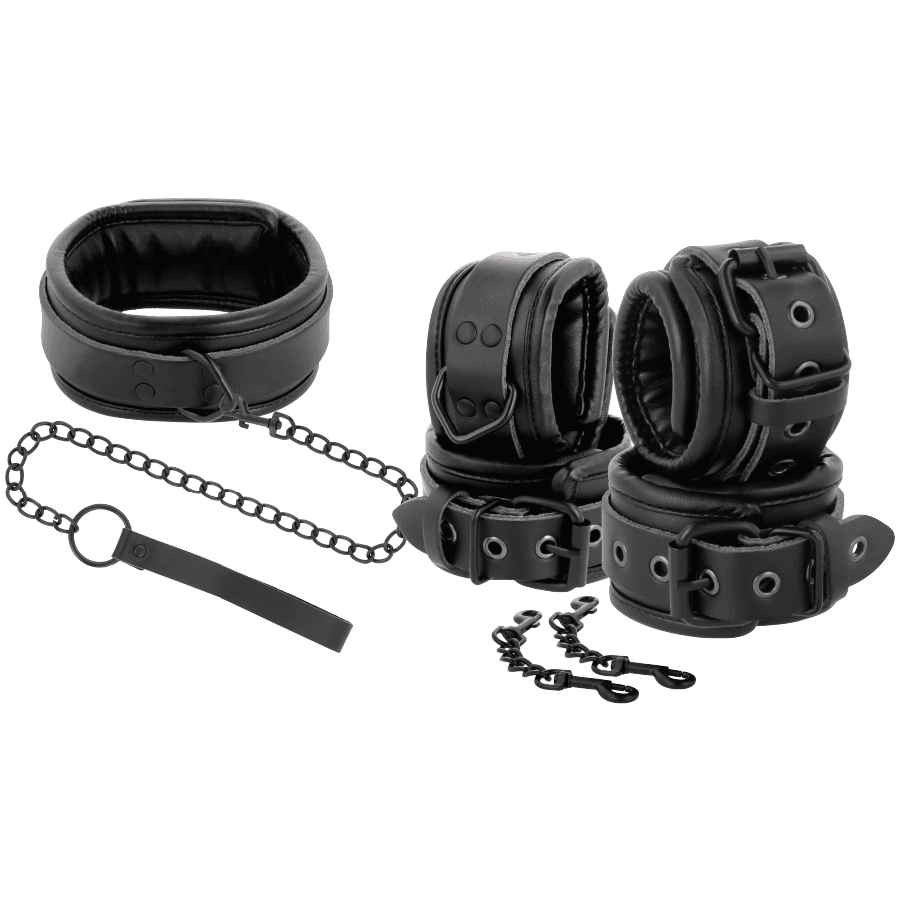 DARKNESS - HANDSCHELLEN UND KRAGEN AUS SCHWARZEM LEDER 2