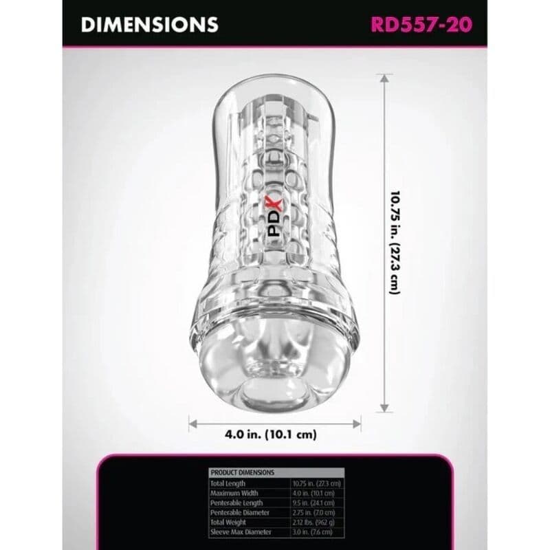 PDX ELITE, VIEWTUBE PLUS TRANSPARENTER STROKER MIT DURCHSICHT UND EZ-GRIP, 21 CM 3