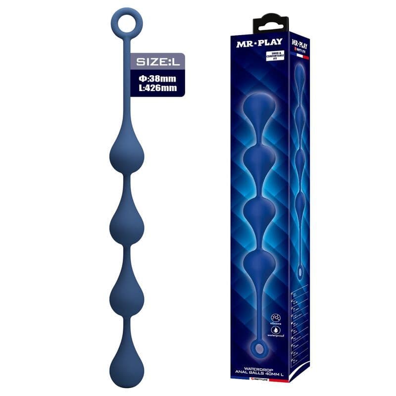 MR PLAY - Plave silikonske analnu zrnca veličina L 42,6 cm