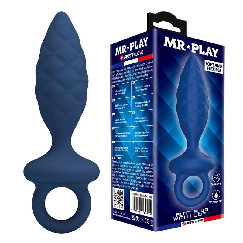 MR PLAY - Teksturirani analni čep s prstenom plavi L