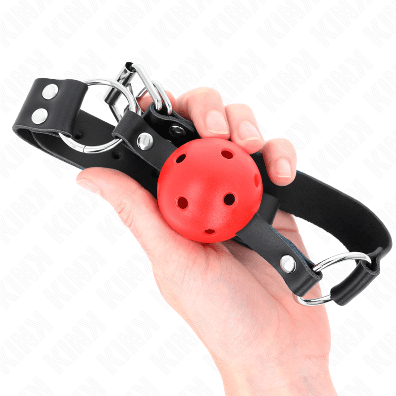 KINK - BREATHABLE BALL 4 CM GAG WITH DOUBLE RIVET RED 62.5 x 2.5 CM ADJUSTABLE 42-58 CM 4