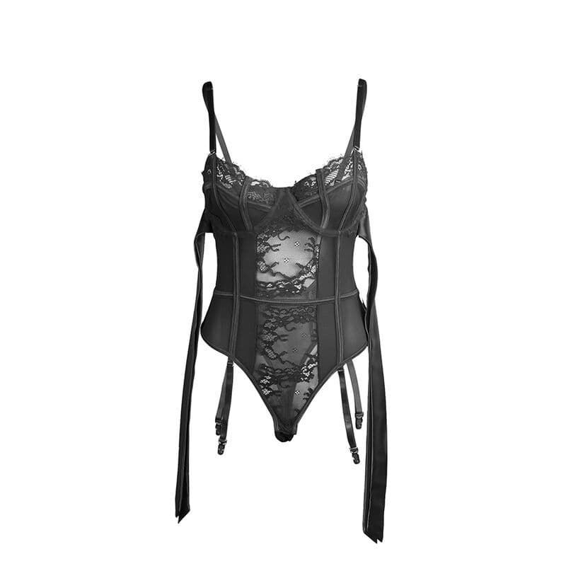 SUBBLIME - 955502 BODY IN PIZZO CON FIOCCHI E GIARRETTIERE NERO L/XL 4