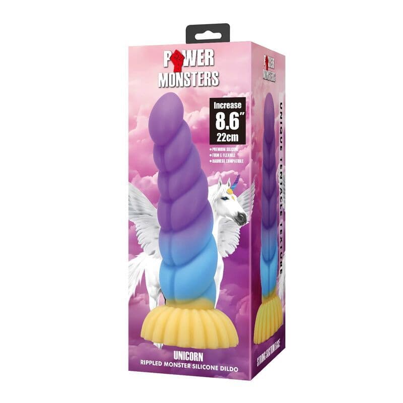 POWER MONSTERS - Unicorn tribarv fantazijski silikon dildo, 22 cm Ø 5 cm 3