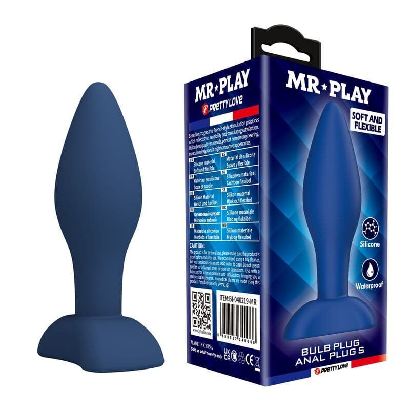MR PLAY - Konusni silikonski analni čep plavi S