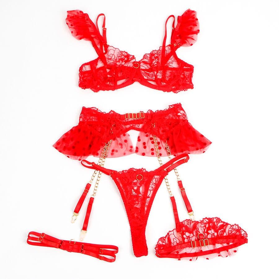 SUBBLIME - 957506 LACE BRA AND GARTER SET RED 3