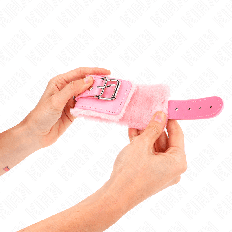 KINK - FUR LINED WRIST RESTRAINTS PINK WITH PINK BELT ADJUSTABLE 17-29 CM X 6 CM 4