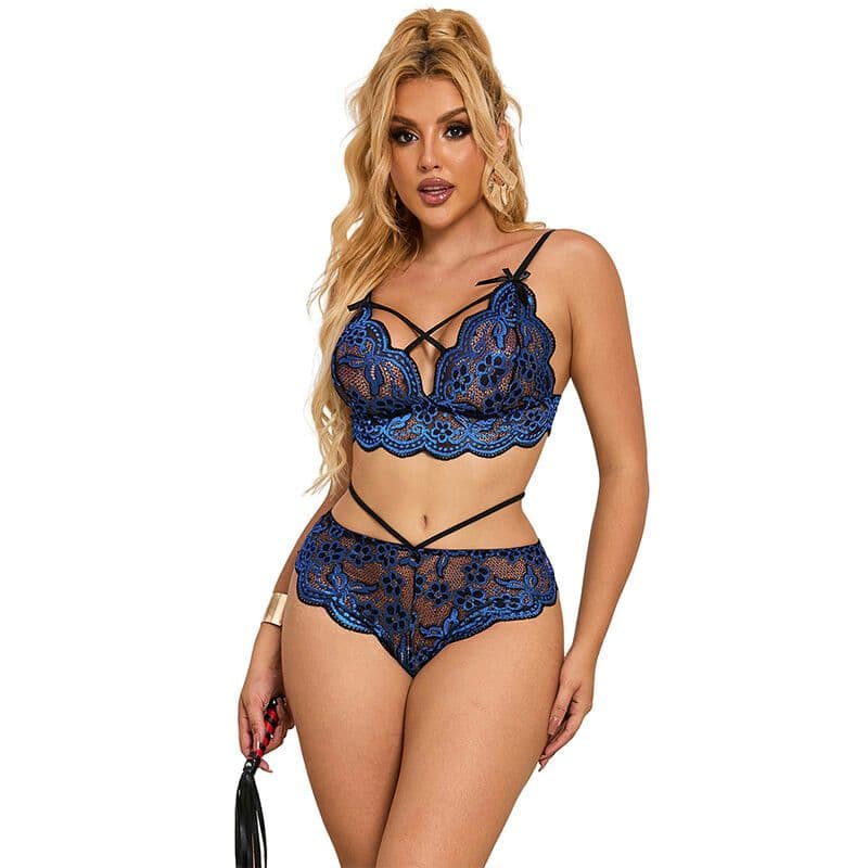 SUBBLIME - 954079 MODRČEK + SPODNJICE ČIPKA MODRA L/XL 4