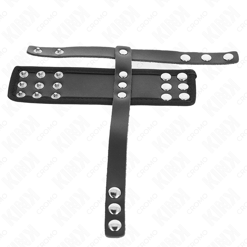KINK - LEATHER PENIS CAGE RING WITH ADJUSTABLE COATED BALL DIVIDER STRAP 4