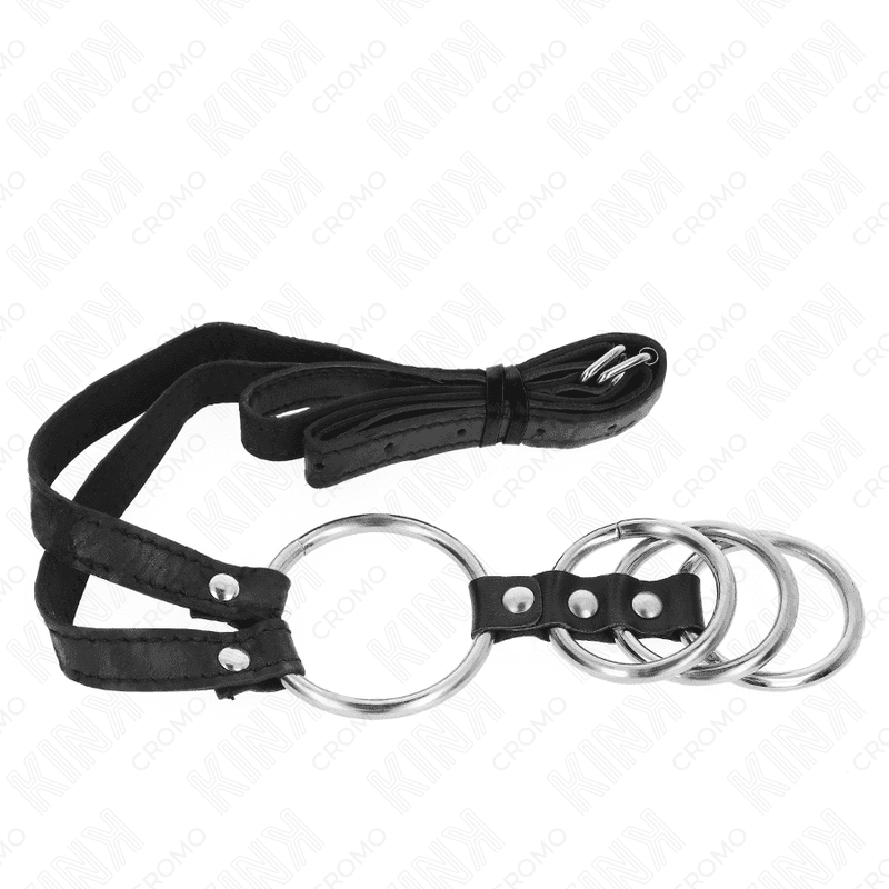 KINK - 4 VERBUNDENE PENISRINGE AUS METALL 3,8 CM BIS 5 CM MIT LEDERGURTE 112 CM 4