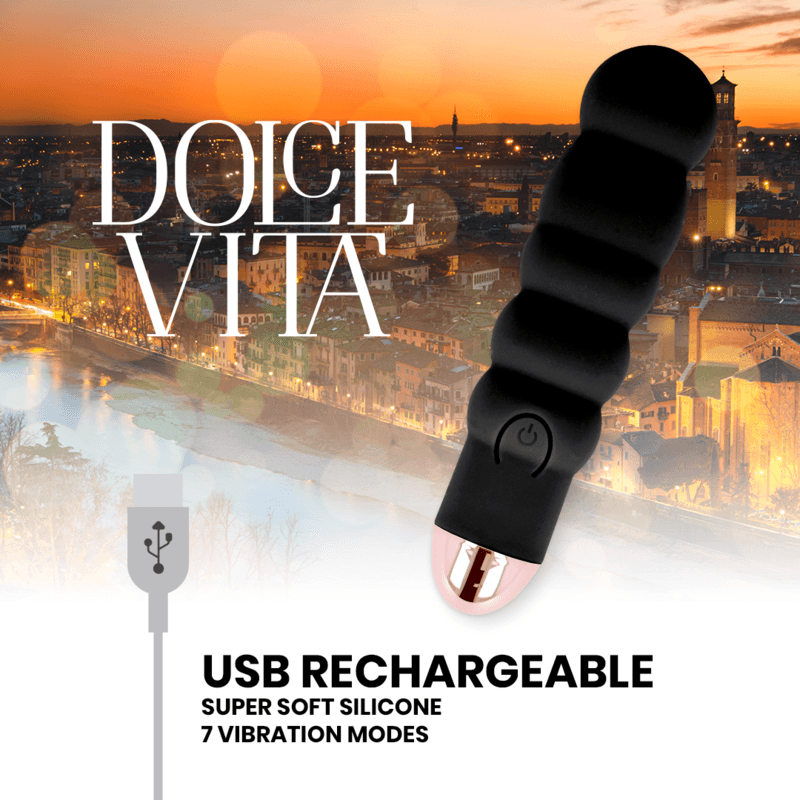 DOLCE VITA - VIBRATORE RICARICABILE SEI NERO 7 VELOCITÀ 4