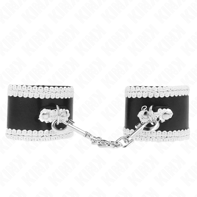 KINK - BLACK WRIST RESTRAINTS WITH WHITE DECORATE LACE ADJSUTABLE 20-23 CM X 5.5 CM 2