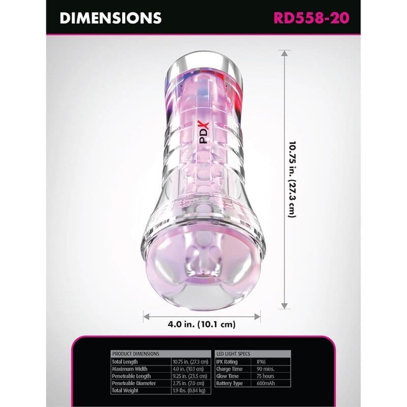 PDX ELITE - Viewtube XXL LED Transparenter Stroker 27,3 cm 4