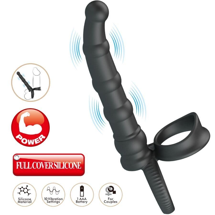 PRETTY LOVE - TATUM VIBRATING PENIS RING WITH PLUG 10 VIBRATIONS BLACK 4