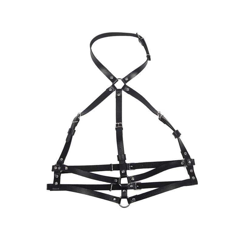 SUBBLIME - LEATHER RING CHEST HARNESS BLACK ONE SIZE 4