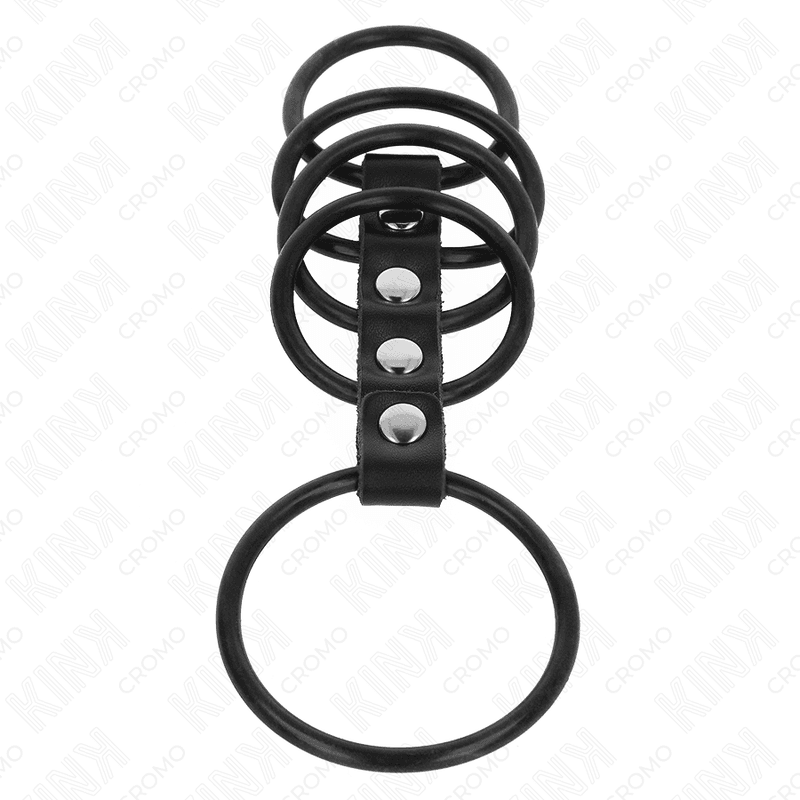 KINK - 5 SILICONE PENIS RINGS 3.8 CM TO 4.8 CM CONNECTED BY LEATHER 4