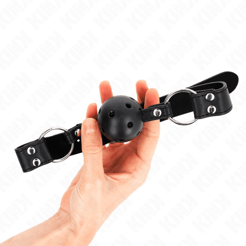 KINK PREDUŠNI USTNI GAG S KROGLO 4 CM IN DVOJNIM ZAKOVIČENJEM, MODEL 1, ČRN, 62,5 X 2,5 CM, NASTAVLJIV 42-58 CM 2