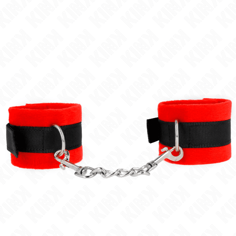 KINK - BEGINNER FUR HAND CUFFS BLACK-RED 30 X 7 CM 2