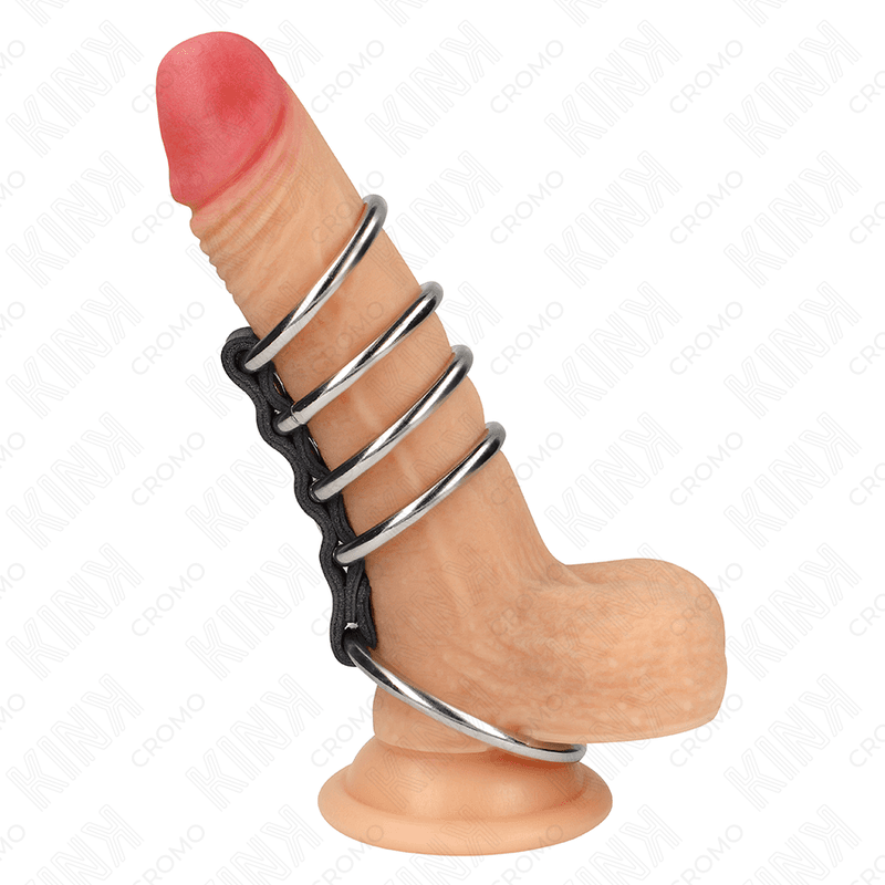 KINK - 5 PENIS RINGS 3.7 CM TO 5 CM METAL CONNECTED BY LEATHER 2