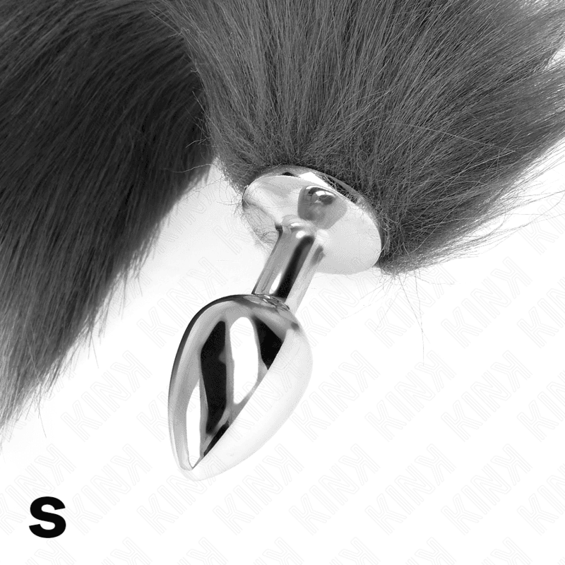 KINK - PLUG ANALE TAGLIA S 7 X 3 CM CON CODA SINTETICA 40 CM GRIGIO E BIANCO 4