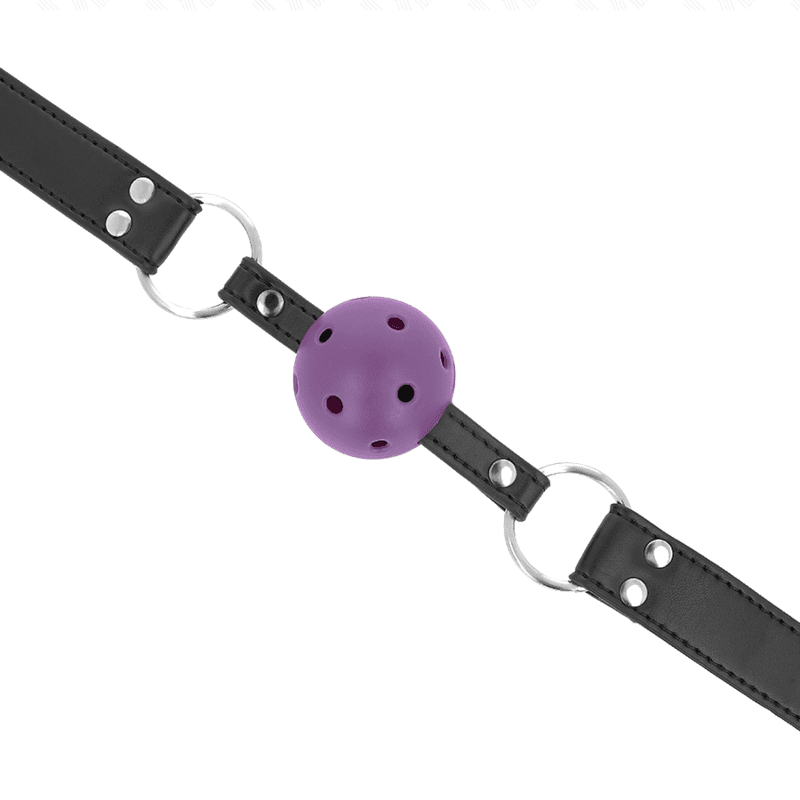 KINK - ATMUNGSAKTIVER BALL 4 CM KNEBEL MIT DOPPELNIET LILA 62,5 x 2,5 CM VERSTELLBAR 42-58 CM 4