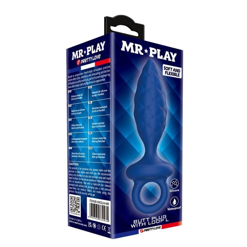 MR PLAY - Teksturirani analni čep s prstenom plavi L 3