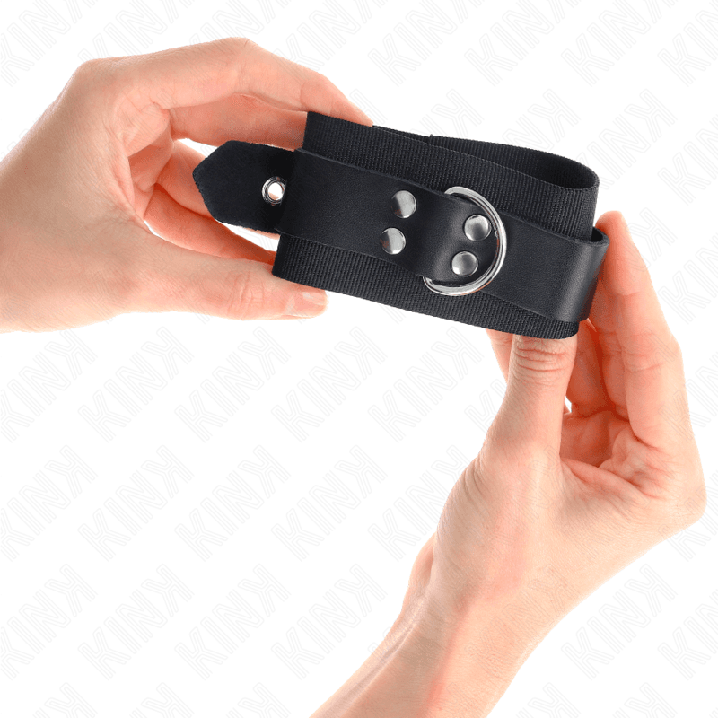 KINK - NYLON WRIST RESTRAINTS BLACK WITH LEATHER BELT BLACK ADJUSTABLE 19-29 CM X 5.1 CM 4