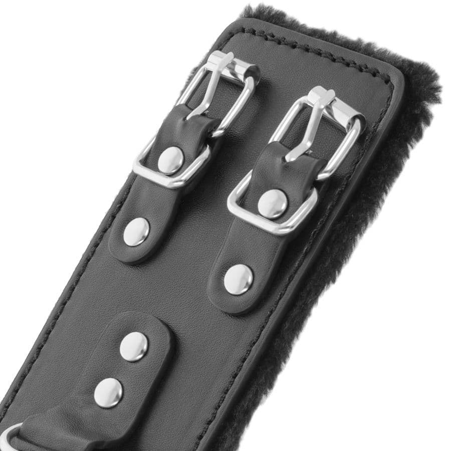 DARKNESS - BLACK ADJUSTABLE LEATHER HANDCUFFS WITH LINING 4