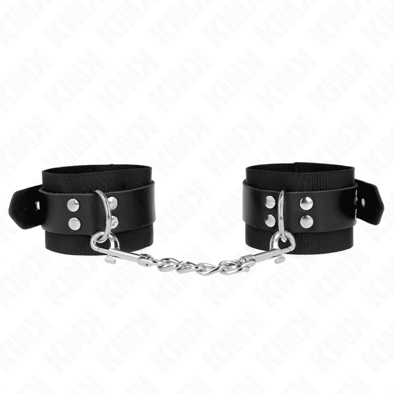 KINK - NYLON WRIST RESTRAINTS BLACK WITH LEATHER BELT BLACK ADJUSTABLE 19-29 CM X 5.1 CM 2