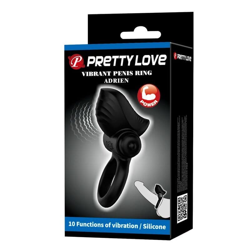 PRETTY LOVE - Adrien vibracijski penisni prstan, 10 Funkcij, Črn 3