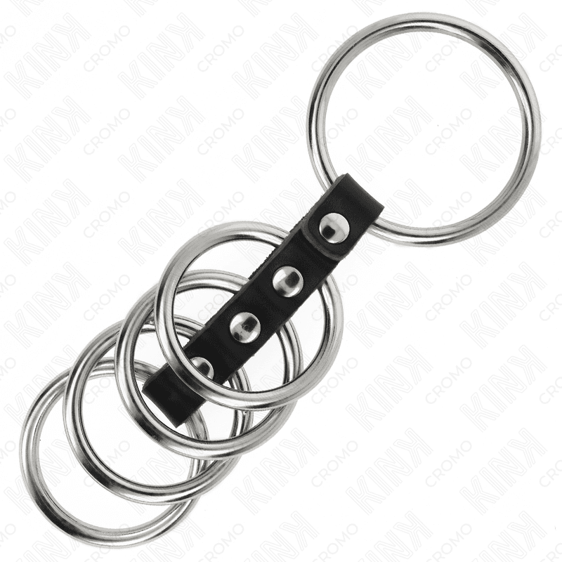KINK - 5 PENIS RINGS 3.7 CM TO 5 CM METAL CONNECTED BY LEATHER 4