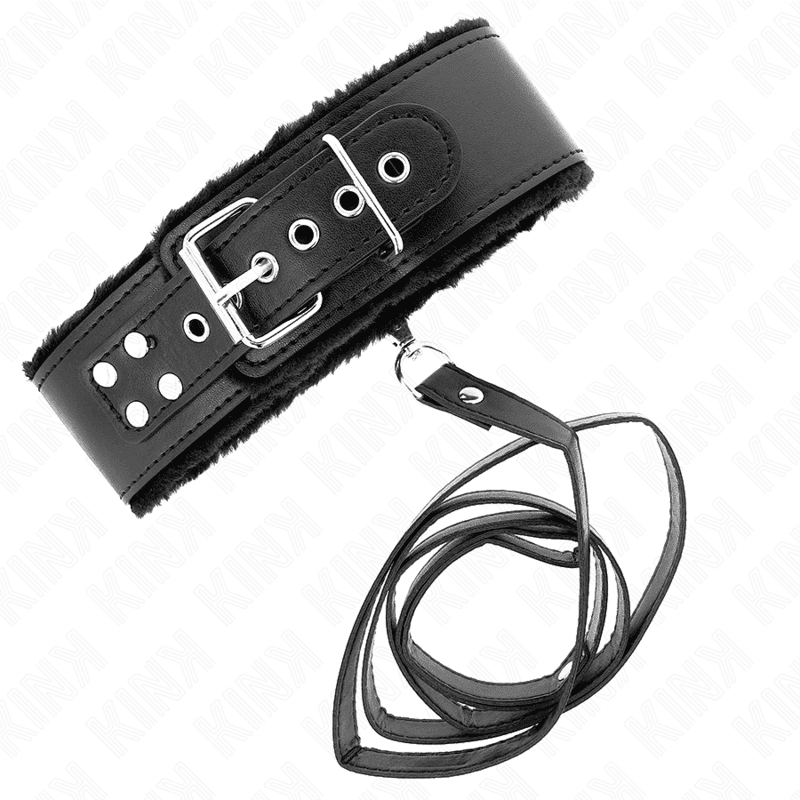KINK - COLLANA CON GUINZAGLIO 116 CM CON BORCHIE IN ARGENTO MODELLO 4 NERO REGOLABILE 40-48 CM X 6 CM 2