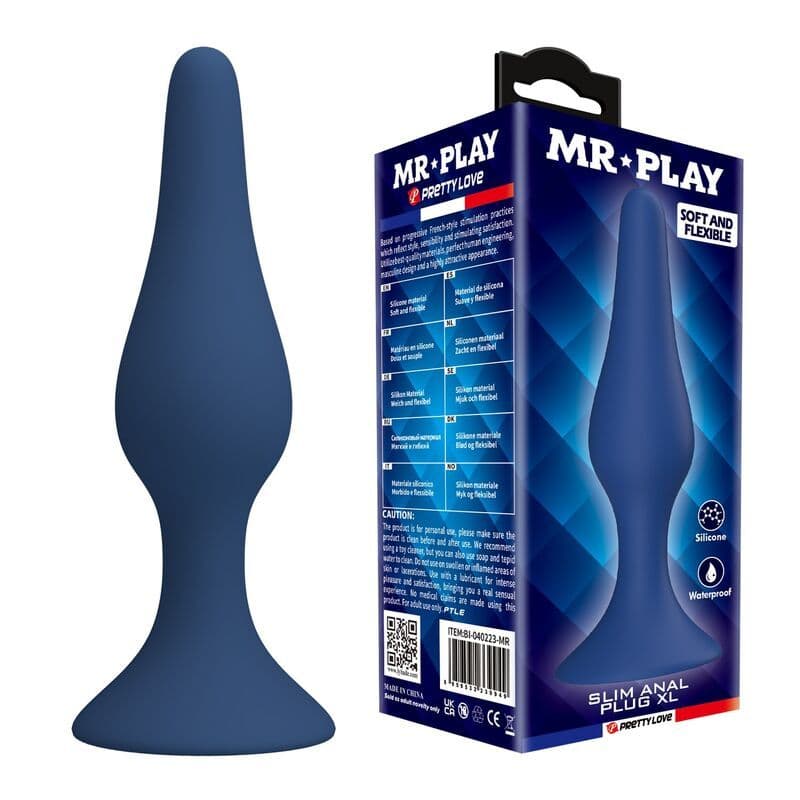 MR PLAY - Konusni silikonski analni čep plavi XL