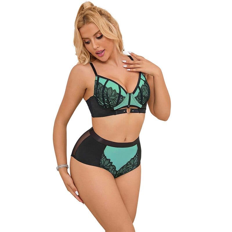 SUBBLIME - 955557 KOMPLET S PUSH-UP GRUDNJAKOM OD ČIPKE I MREŽE, ZELEN, S/M 2